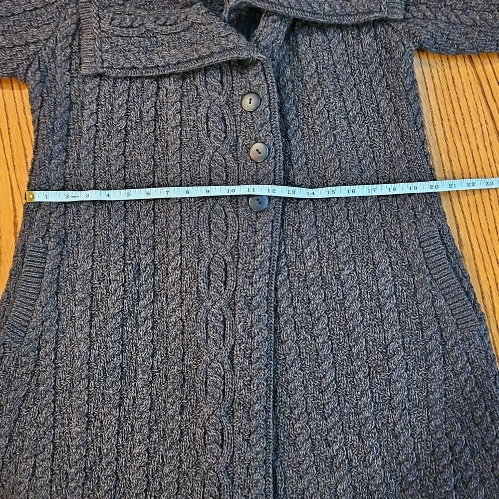 Aran Craft Cardigan | Large  Collar | Forest Green | Button Up | Pockets Size S - Picture 14 of 16